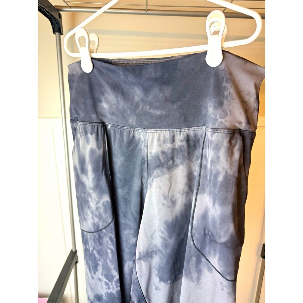 Oalka Women's Gray/Black Tie-Dye Pocket Stretch Ankle Leggings L
